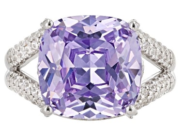 White /Purple Cubic Zirconia Rhodium Over Sterling Silver Ring