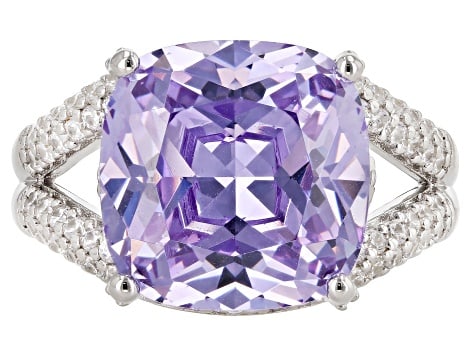 White /Purple Cubic Zirconia Rhodium Over Sterling Silver Ring (1 of 4)