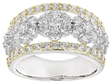18k Yellow Gold Silver White Cubic Zirconia  Ring 4.08ctw