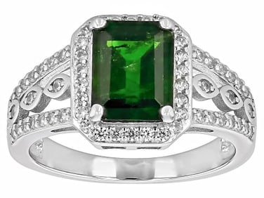 Cocktail Ring Green Chrome Diopside Rhodium Sterling Silver Ring. 2.94ctw
