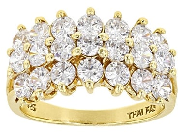 Diamond Ring White Cubic Zirconia 18K Yellow Gold / Sterling Silver Ring 3.78ctw