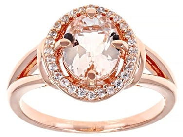 Peach Morganite Ring 18k Rose Gold  Silver Ring 1.70ctw
