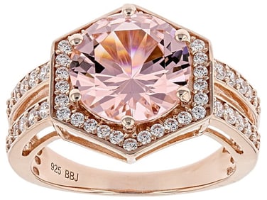 Ring Pink White Cubic Zirconia 18K Rose Gold Silver