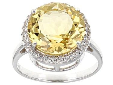Ring Yellow Citrine Rhodium  Sterling Silver Ring 5.96ctw