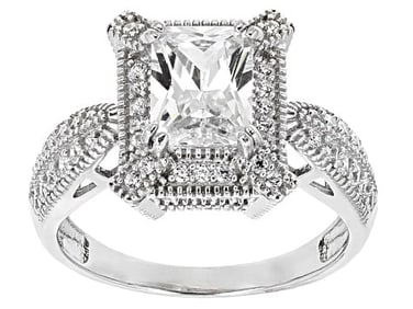 White Cubic Zirconia Ring  Rhodium Sterling Silver Ring 3.75ctw