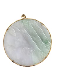14k Jade Pendant 2 inch 14K Gold Bamboo Frame Jade Pendant