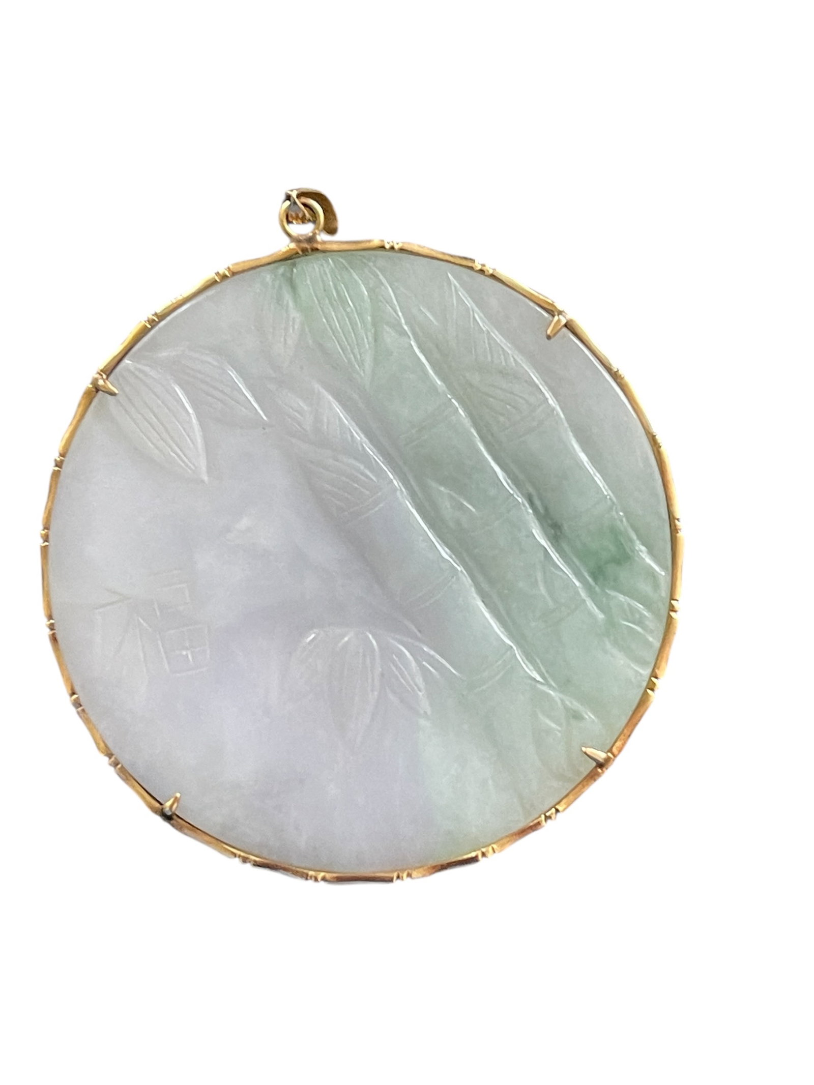 14k Jade Pendant 2 inch 14K Gold Bamboo Frame Jade Pendant (1 of 2)