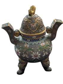 Chinese Cloissone Enamel Tripod Censer Ritual Vessel