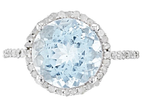 Blue Aquamarine Ring Rhodium Silver Ring (1 of 4)