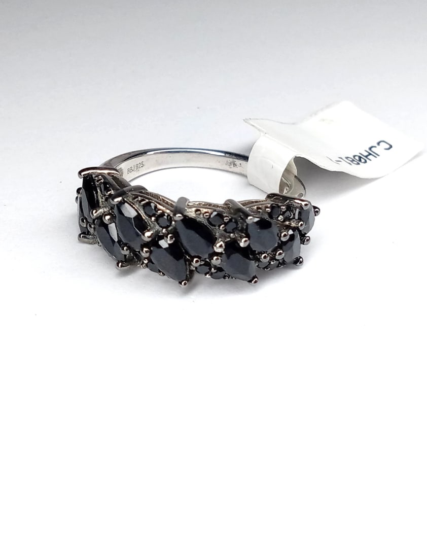 Black Spinel Cluster Ring 2.41ctw Rhodium Over Sterling Silver: Black Spinel Cluster Ring 2.41ctw Rhodium Over Sterling Silver Size 7/Newport Beach,CA