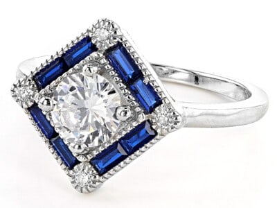 Blue Spinel And White Cubic Zirconia Silver Ring: Blue Spinel And White Cubic Zirconia Silver Ring /Size 8/Newport Beach,CA