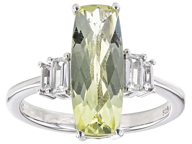 Yellow Lemon Quartz White Zircon Rhodium Sterling Silver Ring 3.33ctw (1 of 3)