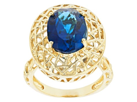 London Blue Topaz Ring 18k Yellow Gold Sterling Silver Ring 6.72ct (1 of 4)