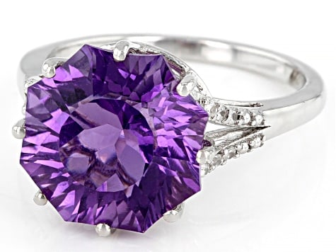 Purple Amethyst Rhodium Sterling Silver Ferris Wheel Cut Ring 4.72ctw (1 of 3)