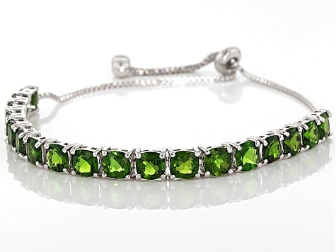 Green Emerald Rhodium Sterling Silver Bolo Bracelet 10.70ctw: Green Emerald Lab Created Rhodium Over Sterling Silver Bolo Bracelet 10.70ctw/Ships from Newport Beach,CA