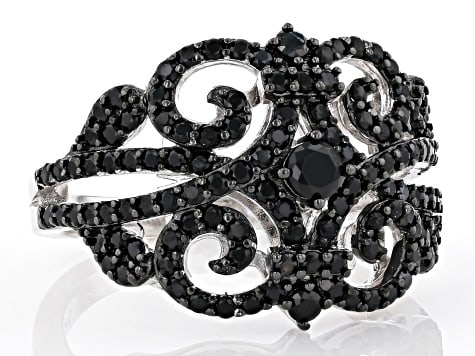 Black Spinel Rhodium Sterling Silver Ring 1.40ctw (1 of 2)