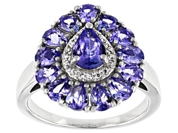 Blue Tanzanite Ring Rhodium Sterling Silver Ring (1 of 1)