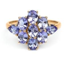 Tanzanite Ring: Floral 14k Gold, Oval Pear Cut: Tanzanite Statement Ring: Floral 14k Gold over Sterling , Oval Pear Cut/Size 8/Ships from Newport Beach,CA