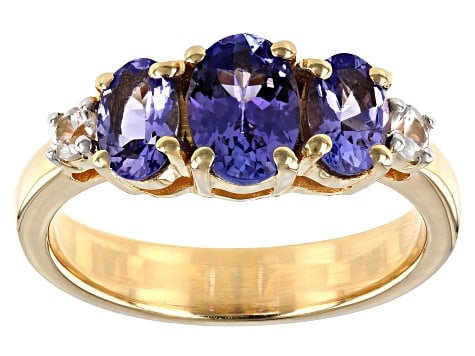 Blue Tanzanite Ring 18K Yellow Gold Sterling Silver Ring 1.58ctw: Blue Tanzanite 18K Yellow Gold Over Sterling Silver Ring 1.58ctw/Size 8/Ships from Newport Beach,Ca