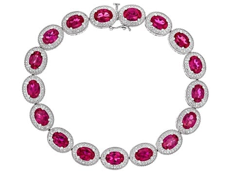 Ruby Red Lab Created Ruby Rhodium Sterling Silver Bracelet 12.50ctw (1 of 3)