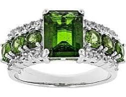 Ring Green Chrome Diopside Rhodium Sterling Silver Ring: Green Chrome Diopside Rhodium Over Sterling Silver Ring 3.45ctw/Size 10/Ships from Newport Beach,Ca