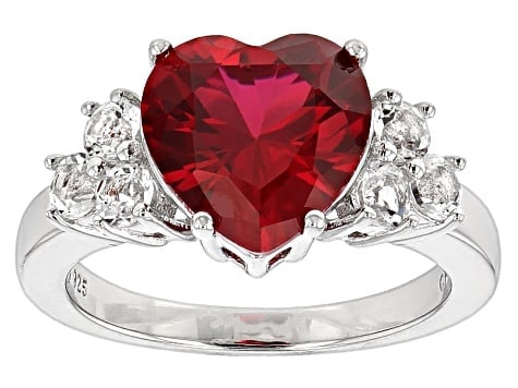 Valentines Heart Ring Ruby Red Rhodium Over Sterling Silver Ring (1 of 2)