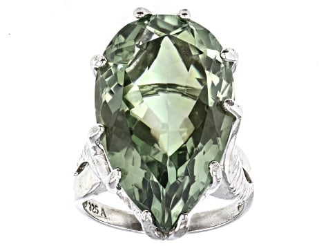 Green Prasiolite Rhodium Sterling Silver Ring 17.00ct (1 of 4)