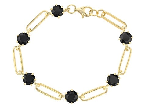 Bracelet Black Spinel 18k Yellow Gold Sterling Silver Paperclip Station Bracelet 4.85ctw: Black Spinel 18k Yellow Gold Over Sterling Silver Paperclip Station Bracelet 4.85ctw/ Ships from Newport Beach,Ca