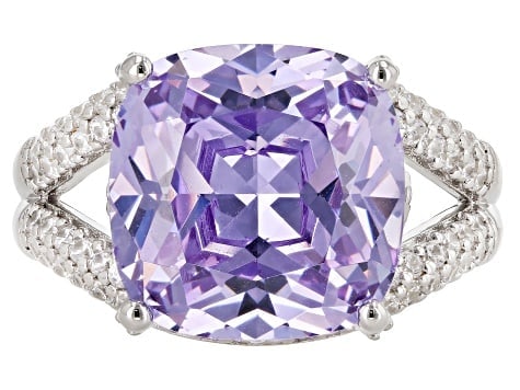 White /Purple Cubic Zirconia Rhodium Over Sterling Silver Ring (1 of 4)