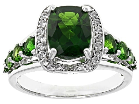 Ring Green Chrome Diopside With White Zircon Rhodium Sterling Silver Ring (1 of 1)