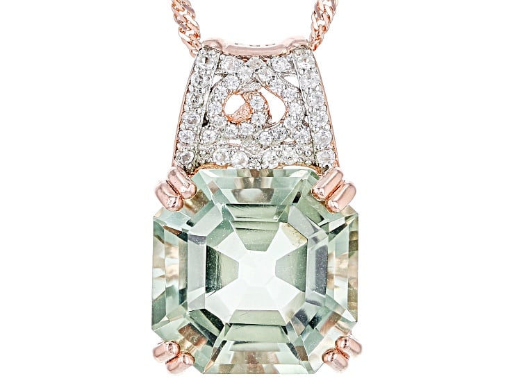 Green Prasiolite 18k Rose Gold Sterling Silver Pendant With Chain 12.29ctw: Pendant Necklace Green Prasiolite 18k Rose Gold Over Sterling Silver Pendant With Chain 12.29ctw/Ships from Newport Beach,CA