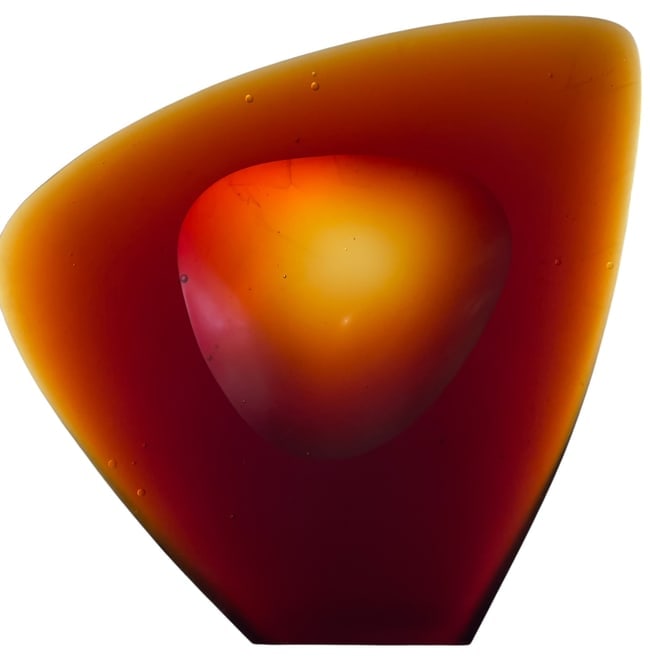 Ales Vasicek Art Glass Sculpture, COA BENEFITS CHARITY: Artist: Ales Vasicek Title: Orange Red Geometric