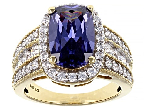 Blue Tanzanite White Cubic Zirconia 18k Yellow Gold Sterling Silver Ring 8.22ctw (1 of 4)