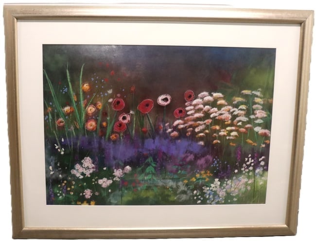 Aleah Koury, Pastel and Mixed Media on Paper, Signed: Aleah Koury, Pastel and Mixed Media on Paper, Signed Artist: Aleah Koury (American, b. 1959) Medium: Pastel and Mixed Media on Paper Description: A lush and expressive depiction of a blooming garden r