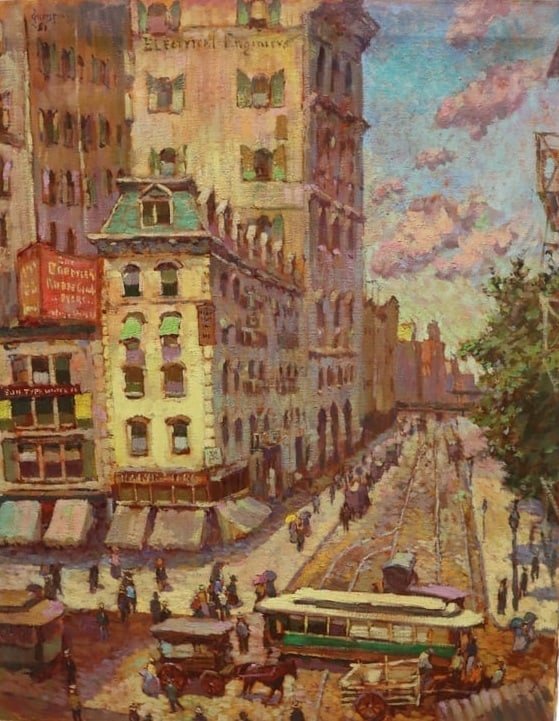 G. Thompson - Broadway & Fulton St, 1892 - Oil Painting (1 of 3)
