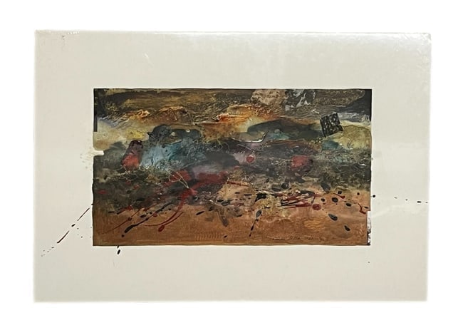 Joanne Miller Rafferty, Signed: Joanne Miller Rafferty, Signed Artist: Joanne Miller Rafferty (American) Description: Richly layered abstract landscape composed with earth tones, dynamic textures, and expressive splashes of color. S
