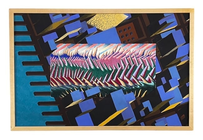 John Abbott, These Treasures, Mixed Media, Signed and Dated '91: John Abbott, These Treasures, Mixed Media, Signed and Dated '91 Artist: John Abbott Title: These Treasures Medium: Mixed Media Description: Abstract composition combining bold geometric shapes with dy