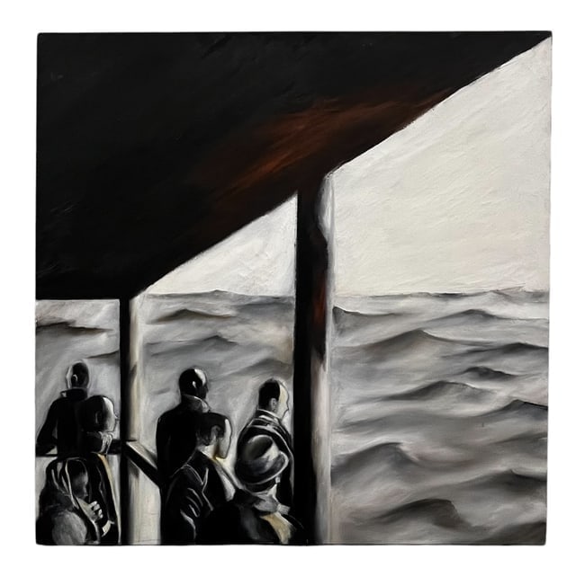 Kharlene Boxenbaum, Waiting for the Ferry, Oil on Canvas, Signed and Dated '86: Artist: Kharlene Boxenbaum Title: Waiting for the Ferry