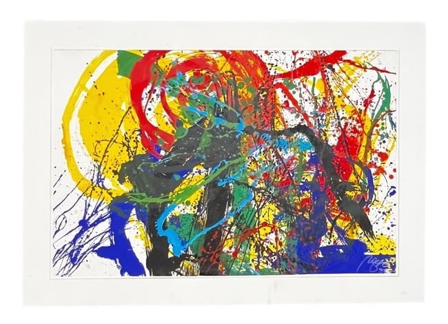 Nancy McGee - Temper the Sting - Abstract Painting: Artist: Nancy McGee Title: Temper the Sting Edition: 1/1 Original Dimensions: Artwork - 26 x 40 in, Framed - 33 x 47 in Description: Painting style is reminiscent of abstract expressionism, particular