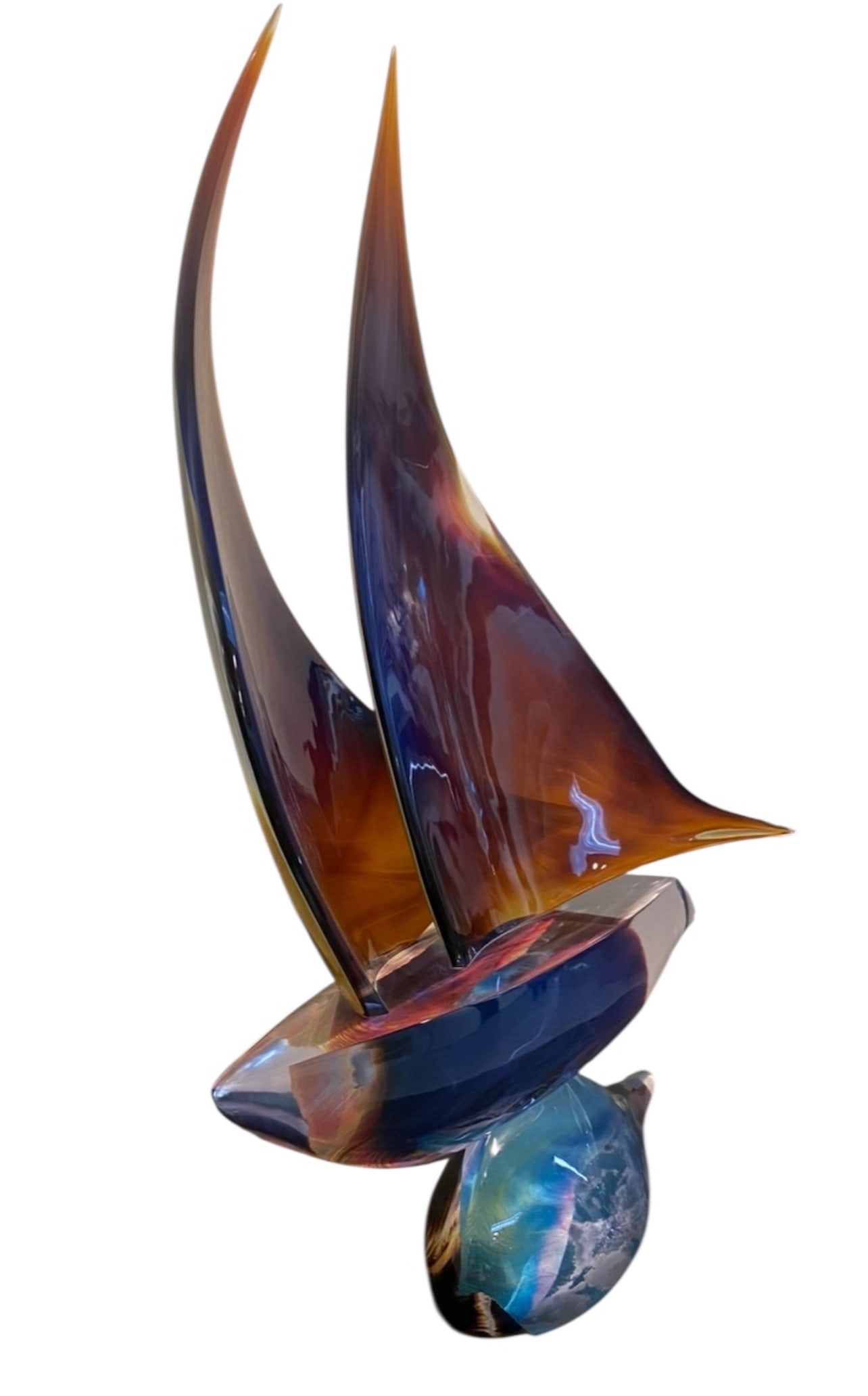 Dino Rosin Murano Calcedonia Art Glass Sailboat Signed Sculpture (1 of 1)