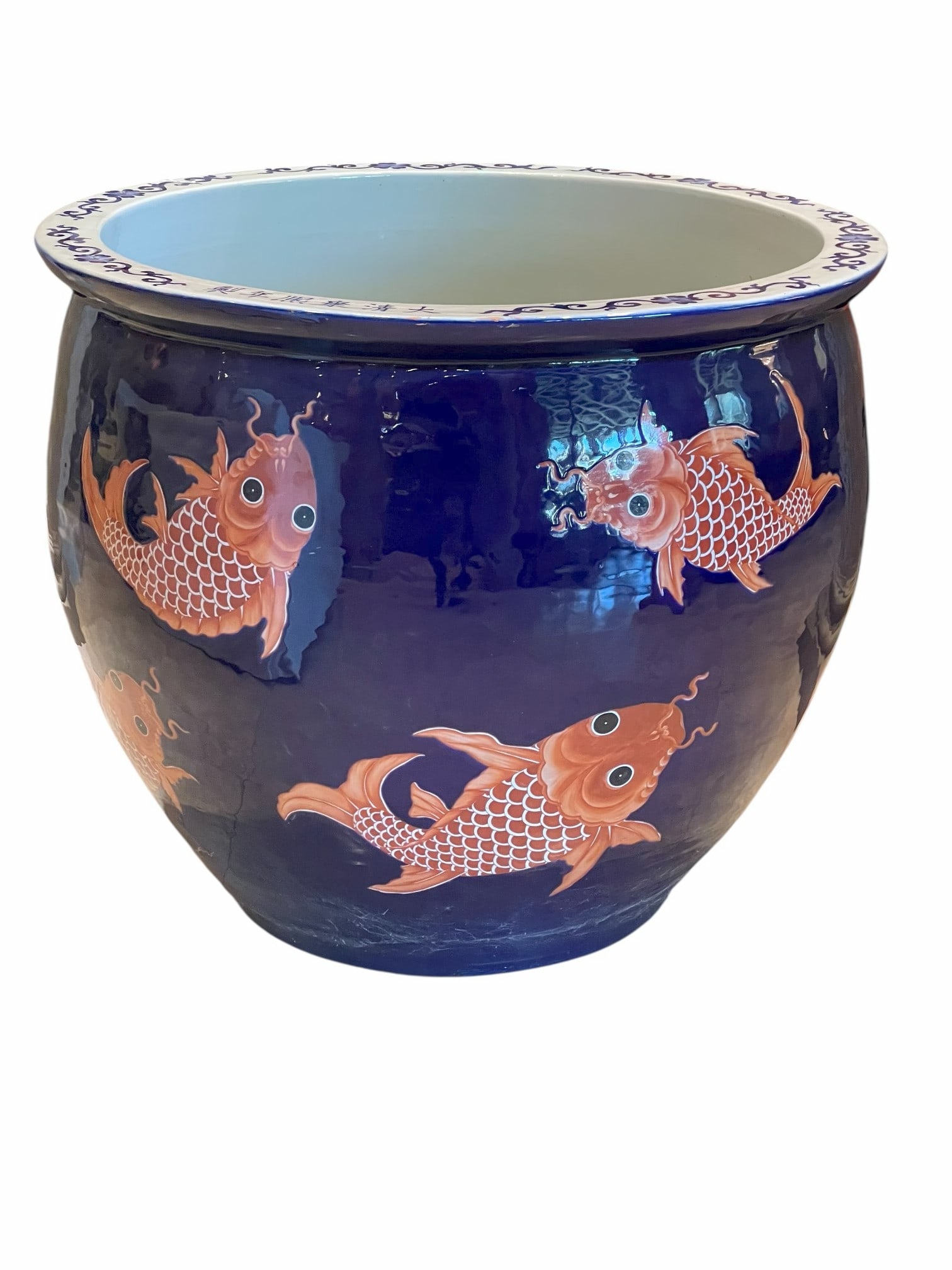Chinese Porcelain Pot Blue & White w/ Golden Koi Fish (1 of 1)