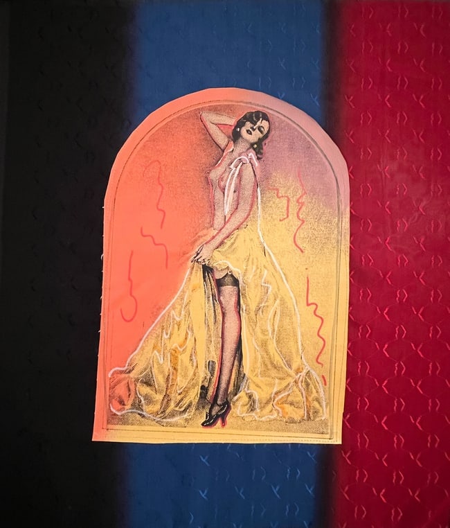 Steve Kaufman, Pinup in Gown, Limited Edition Mixed Media on Canvas, Signed and Numbered (1 of 2)