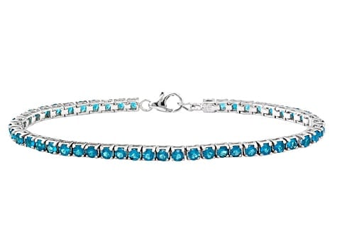 5.72ctw Neon Blue Apatite Tennis Bracelet in Rhodium-Plated Sterling Silver (1 of 1)