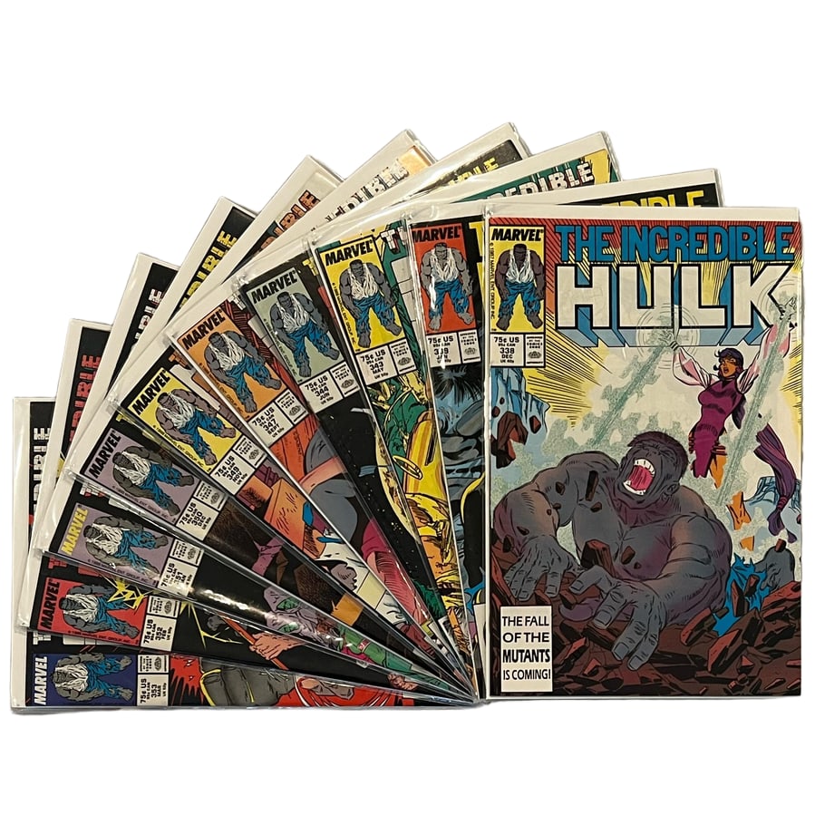 "The Incredible Hulk" #338-353 Assorted Run (Marvel Comics, 1987-1989) [Raw Ungraded]: "The Incredible Hulk" #338-353 Assorted Run (Marvel Comics, 1987-1989) [Raw Ungraded] This ten-issue raw lot features a dynamic sequence from Peter David's legendary run on the Green Goliath, showcasi
