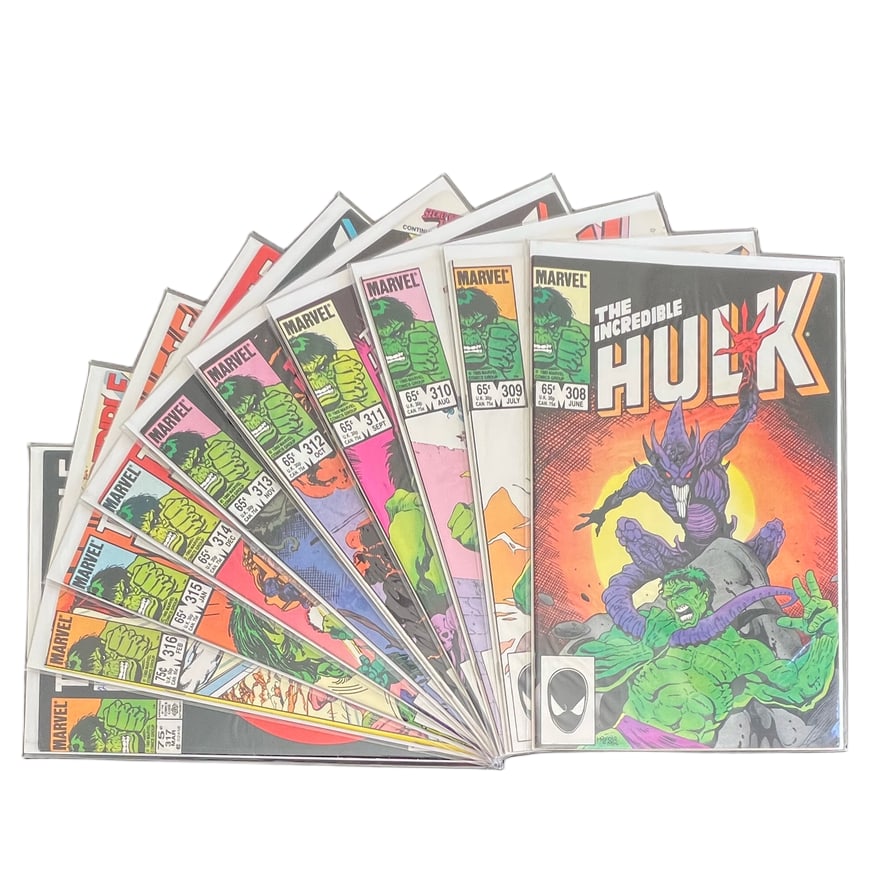"The Incredible Hulk" #308-317 Consecutive Run (Marvel Comics) [Raw Ungraded]: "The Incredible Hulk" #308-317 Consecutive Run (Marvel Comics) [Raw Ungraded] Featuring a clean, ten-issue consecutive sequence, this run delves into the psychological underpin