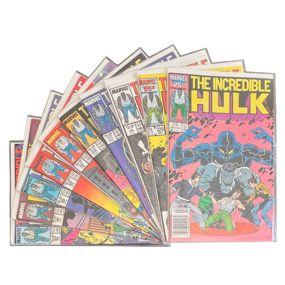 "The Incredible Hulk" #328-337 Consecutive Run (Marvel Comics) [Raw Ungraded]: "The Incredible Hulk" #328-337 Consecutive Run (Marvel Comics) [Raw Ungraded] An excellent ten-issue consecutive run that stands as a major milestone for Copper Age art collect