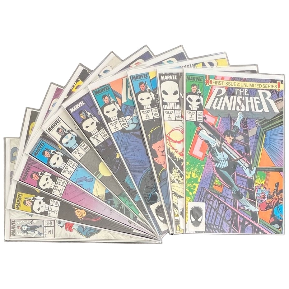 "The Punisher" #1-10 Lot (Marvel Comics, 1987) [Raw Ungraded]: "The Punisher" #1-10 Lot (Marvel Comics, 1987) [Raw Ungraded] This lot contains the complete first ten issues of The Punisher's premiere ongoing solo series. Kicking off with t