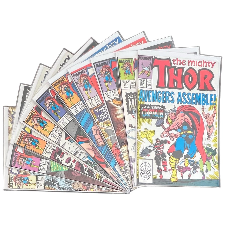 "The Mighty Thor" #390-399 Lot (Marvel Comics, 1988) [Raw Ungraded]: "The Mighty Thor" #390-399 Lot (Marvel Comics, 1988) [Raw Ungraded] This ten-issue sequential run features a massive key issue in Marvel history: Thor #390, the iconic