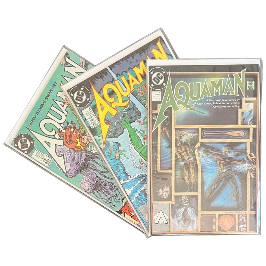 "Aquaman" #1-3 Lot (DC Comics, 1989) [Raw Ungraded]: "Aquaman" #1-3 Lot (DC Comics, 1989) [Raw Ungraded] This lot features the first three issues of the 1989 five-part Aquaman limited series. Plotted by Keith Giffen with