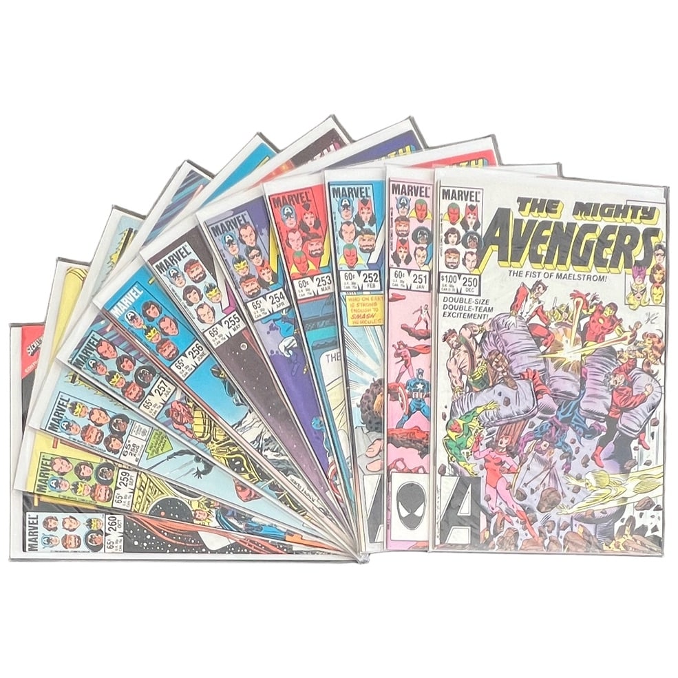 "The Avengers" #250-260 Lot (Marvel Comics) [Raw Ungraded]: "The Avengers" #250-260 Lot (Marvel Comics) [Raw Ungraded] An eleven-issue sequential run from the heart of the mid-1980s Roger Stern era. This pivotal stretch sees major roste